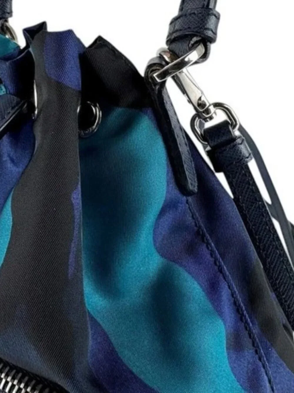 Auth PRADA Handbag Crossbody Shoulder Bag Navy/Black/Blue Nylon/Leather - z9367 - Picture 7 of 13